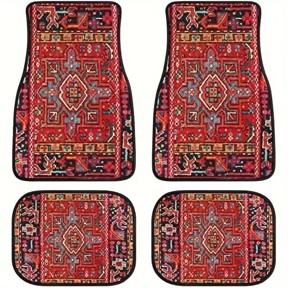 4Pcs Bohemian Car Floor Mats Rubber Back Heavy Duty Persian Carpet Dirty Resistant Car Decoration Car Floor Protector Rugs