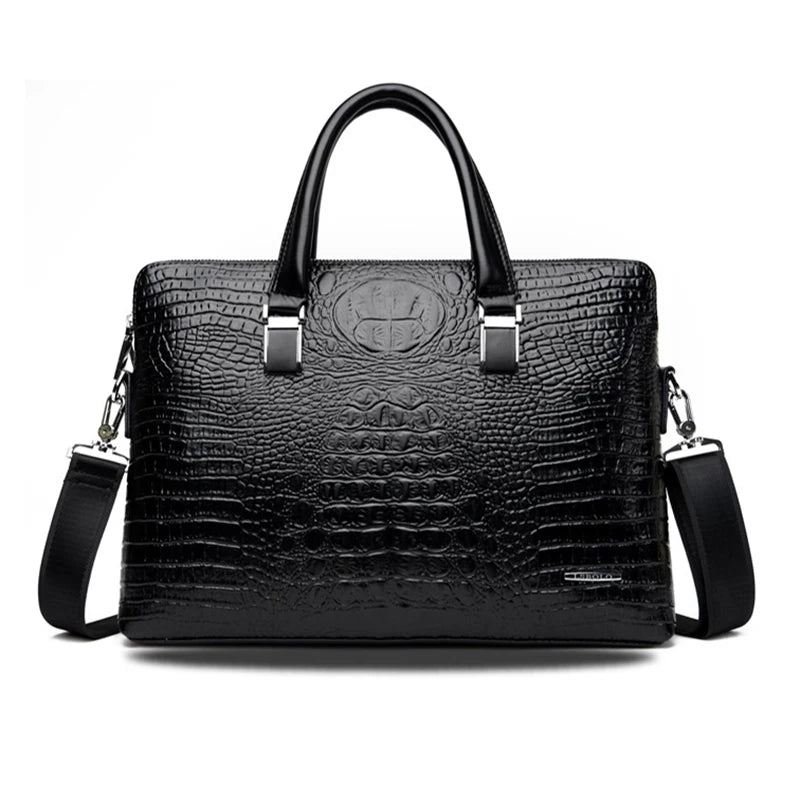 Alligator Briefcase Bag for Man PU Leather Crocodile Tote Handbag Laptop 14 Male Shoulder Business Messenger Crossbody Side Bag