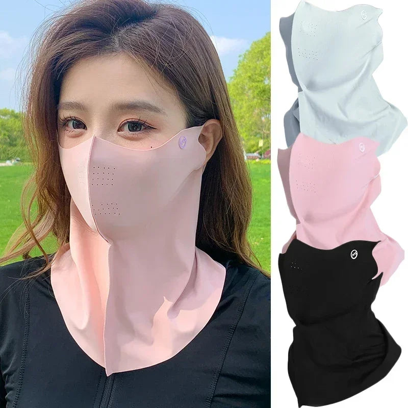 Ladies and Men's Summer Full Face Hyaluronic Acid Sunscreen Mask UPF 500+UV Protection Breathable Ice Silk Mask for Outdoor Spor