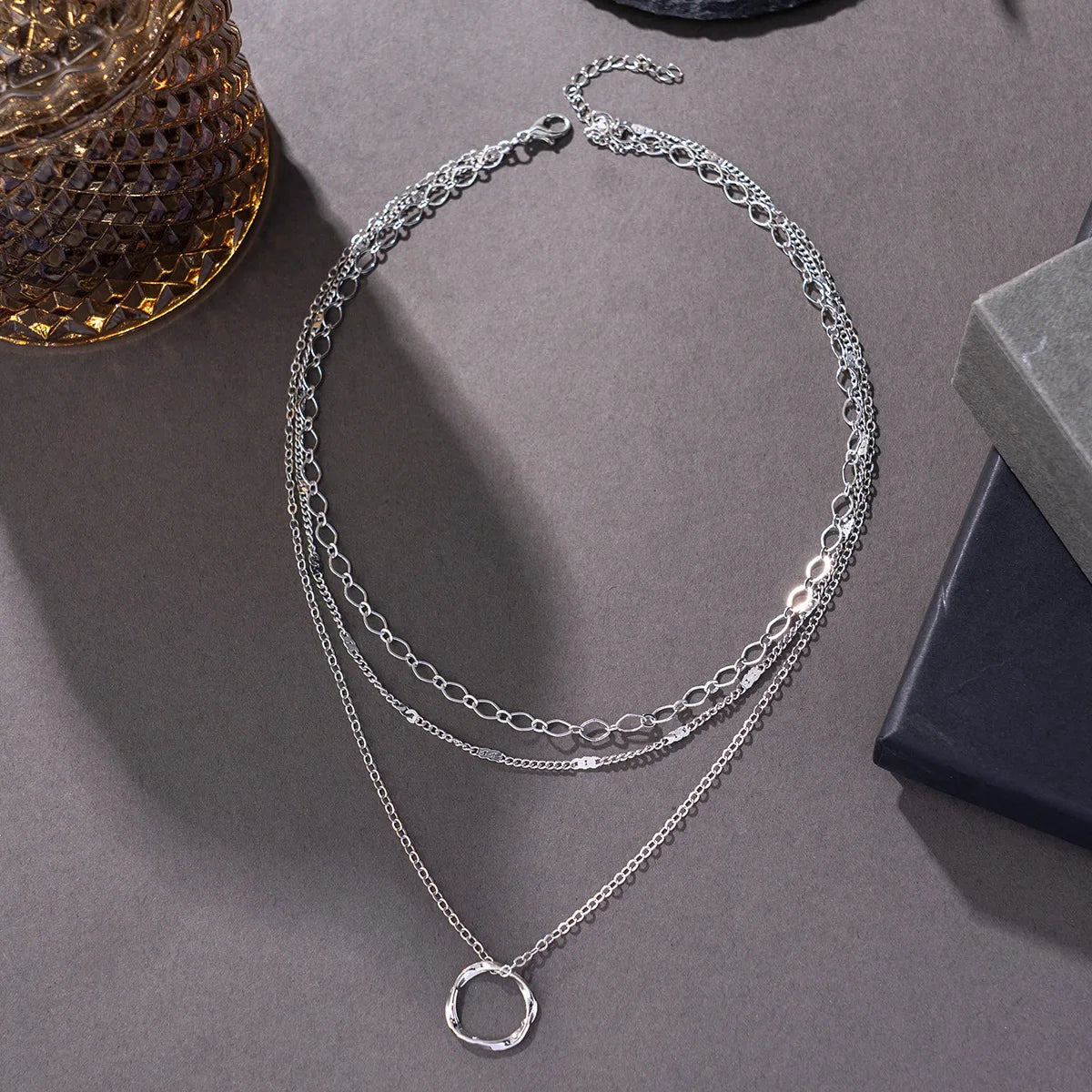 Layered Gold Necklaces for Women Stackable14K Gold Silver Plated Circle Paperclip Chain Pendant Choker Necklace Set For Woman