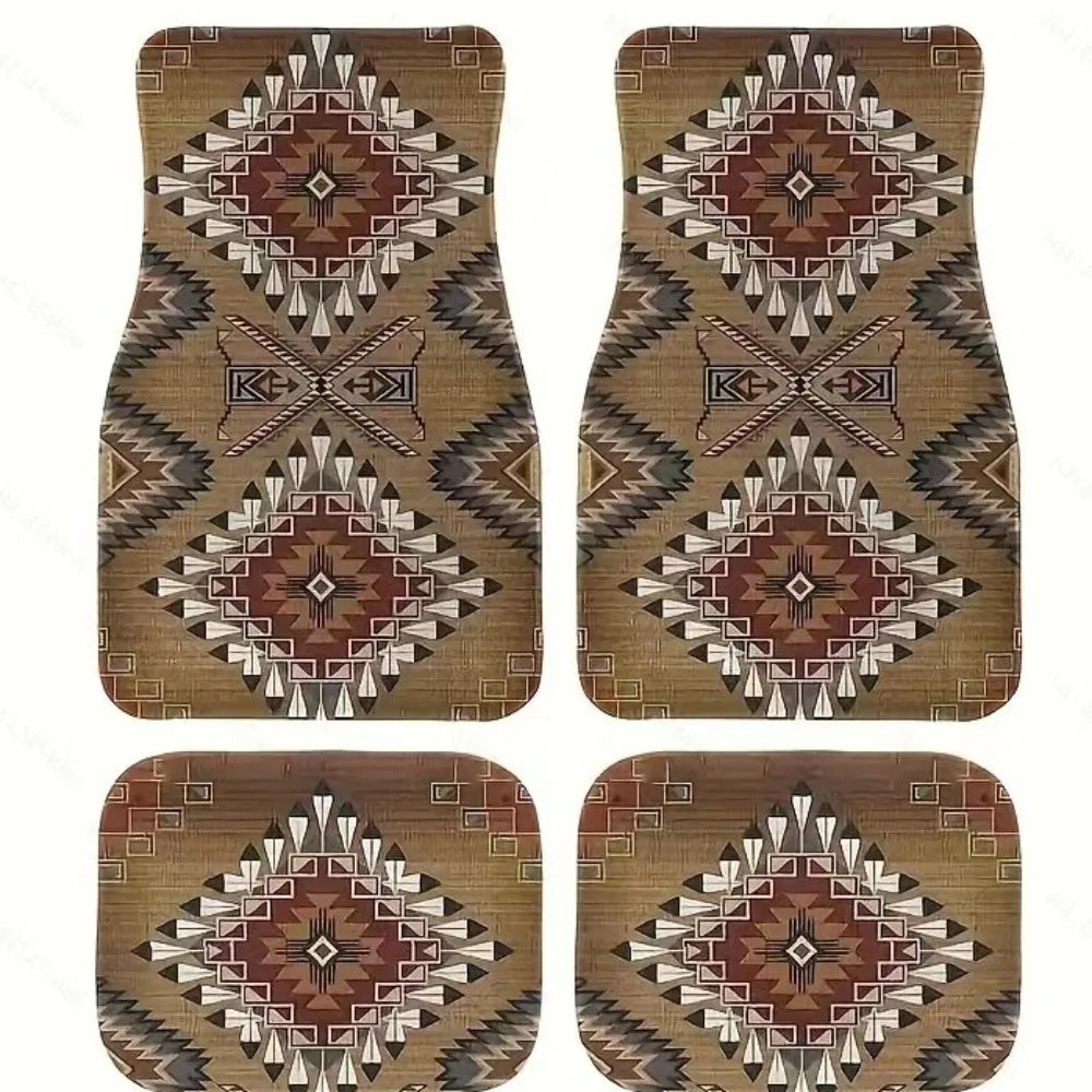 4Pcs Bohemian Car Floor Mats Rubber Back Heavy Duty Persian Carpet Dirty Resistant Car Decoration Car Floor Protector Rugs