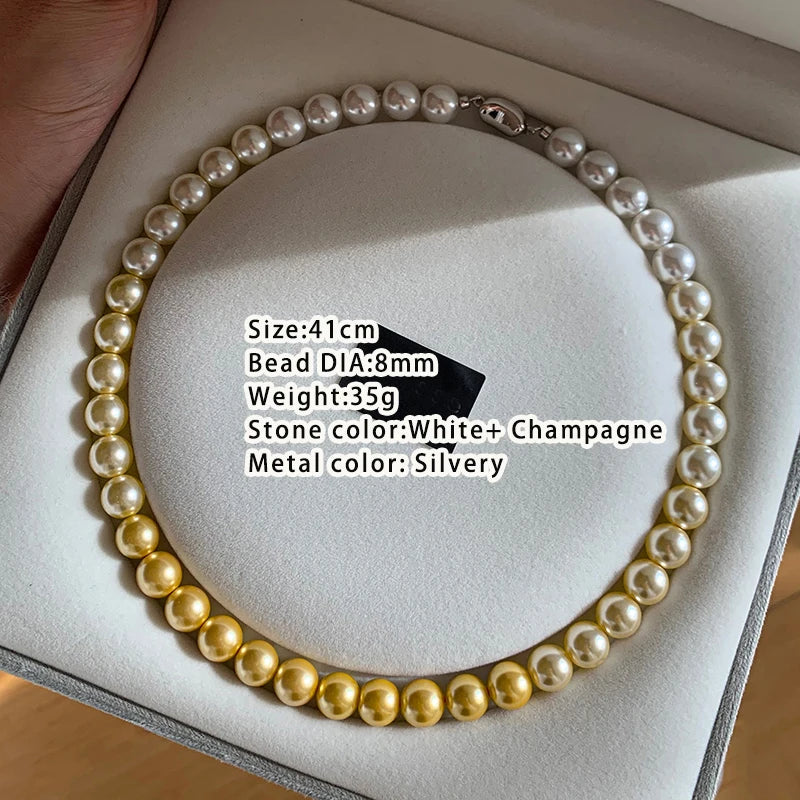 French elegant white gradient champagne pearl bead necklace for women's luxury accessories collarbone chain 2024 fashion jewelry