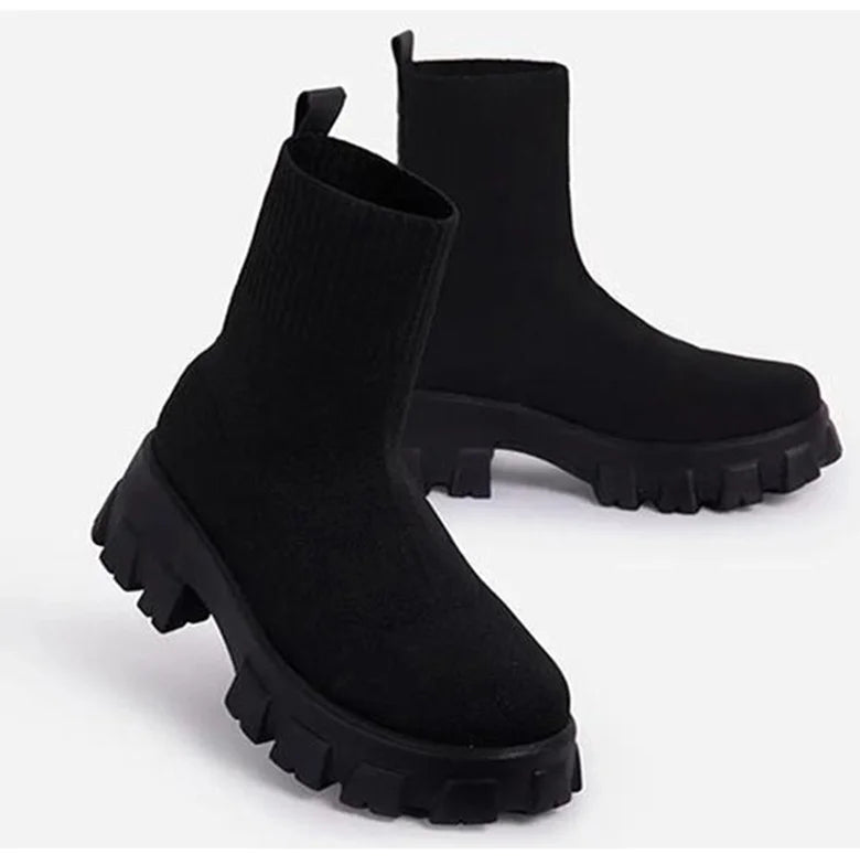 CloudStep Luxe Platform Sock Shoes Boots – Chunky Knit Stretch Boots with Heels | Trendy Women’s Fashion Streetwear Shoes