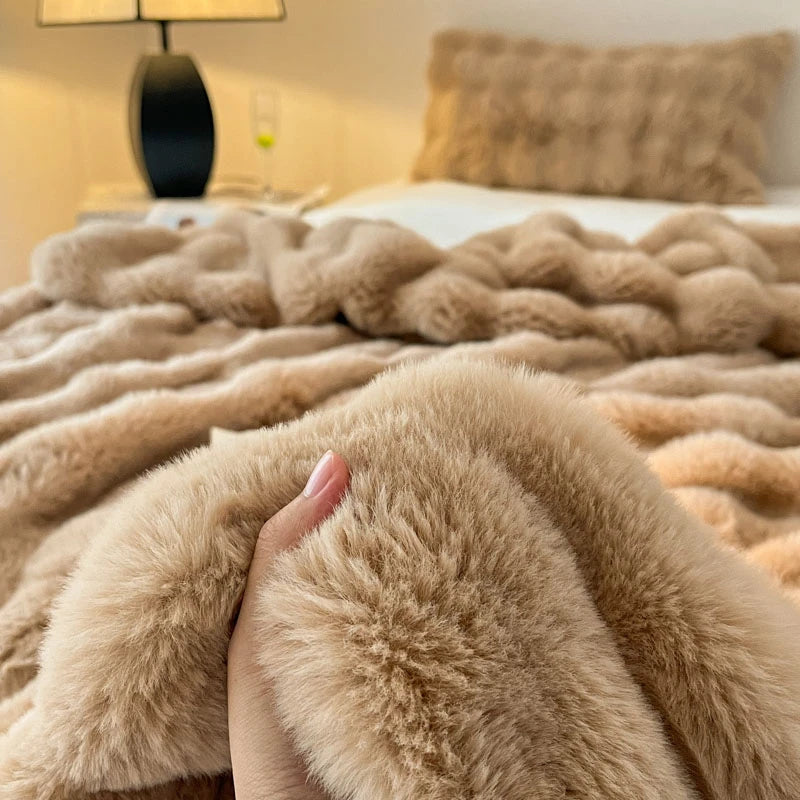Luxury Faux Fur Rabbit Fur Thickened Blanket, Winter Soft Blanket Throw for Home Bed Sofa Cover 100X150cm 150X200cm 200X230cm