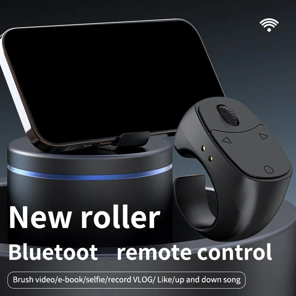 Bluetooth Ring Remote Control One Click Selfie Page Turning Roller Fingertip Controller for Phone Liking Scrolling Hands Free