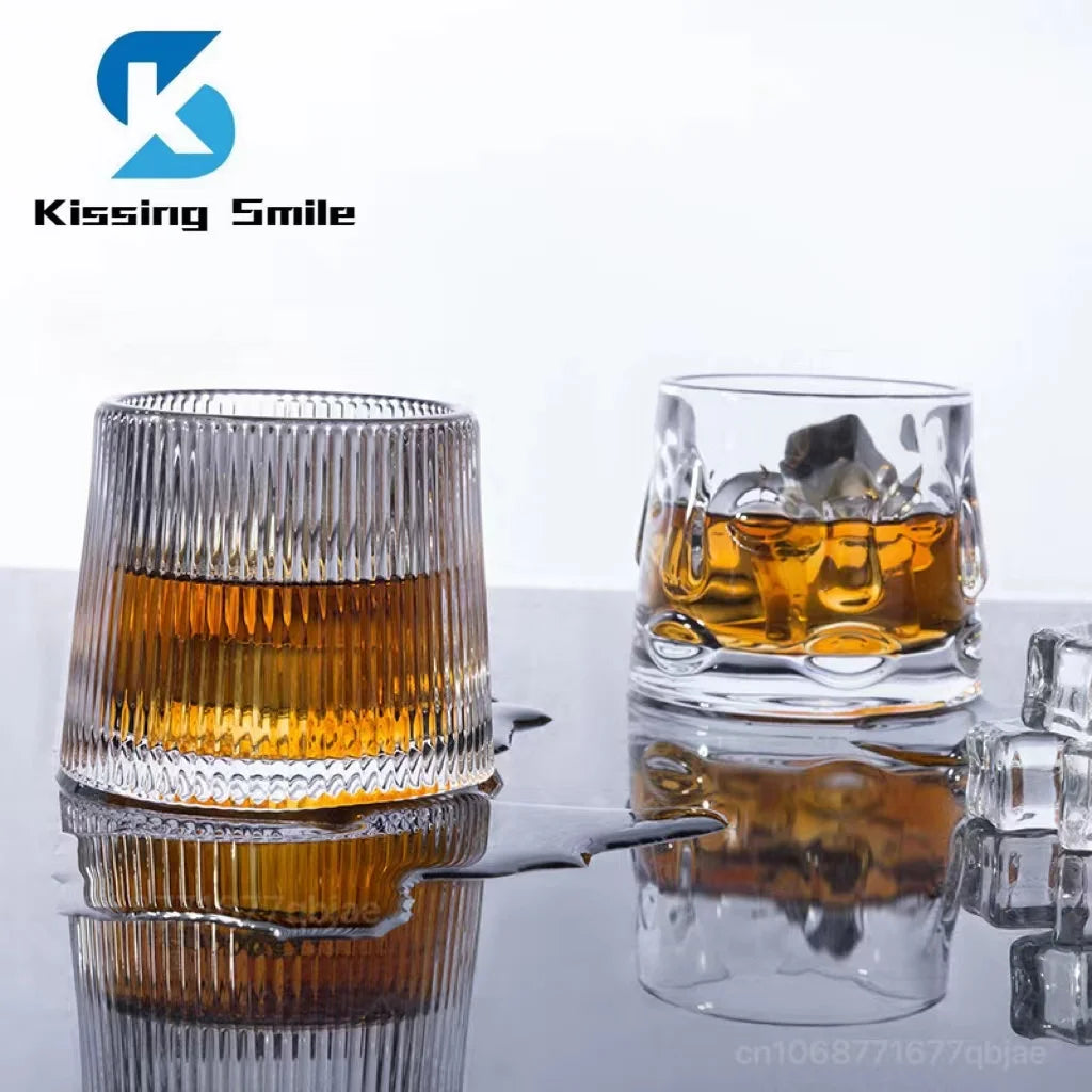 Creative Whiskey Glasses Durable Spinning Glassware Cocktails Wine Brandy Cup Water Juice Tea Mug Party Drinking Glass Tumbler