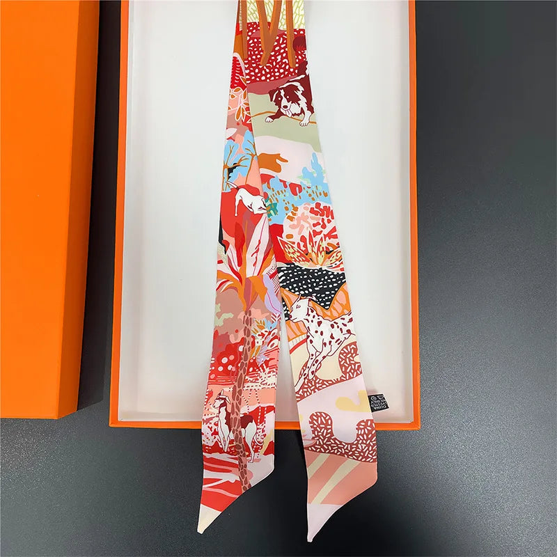 NEW 2026 Long Scarf for Women Narrow Ribbon Headband Female Neckerchief Handle Bag Band Bandana Hair Tie Accessories
