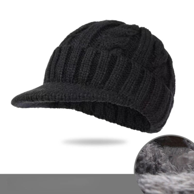 Men's Short-Brimmed Baseball Cap Classic Fashion Winter Warm Baseball Cap Thickened Braided Knitted Hat