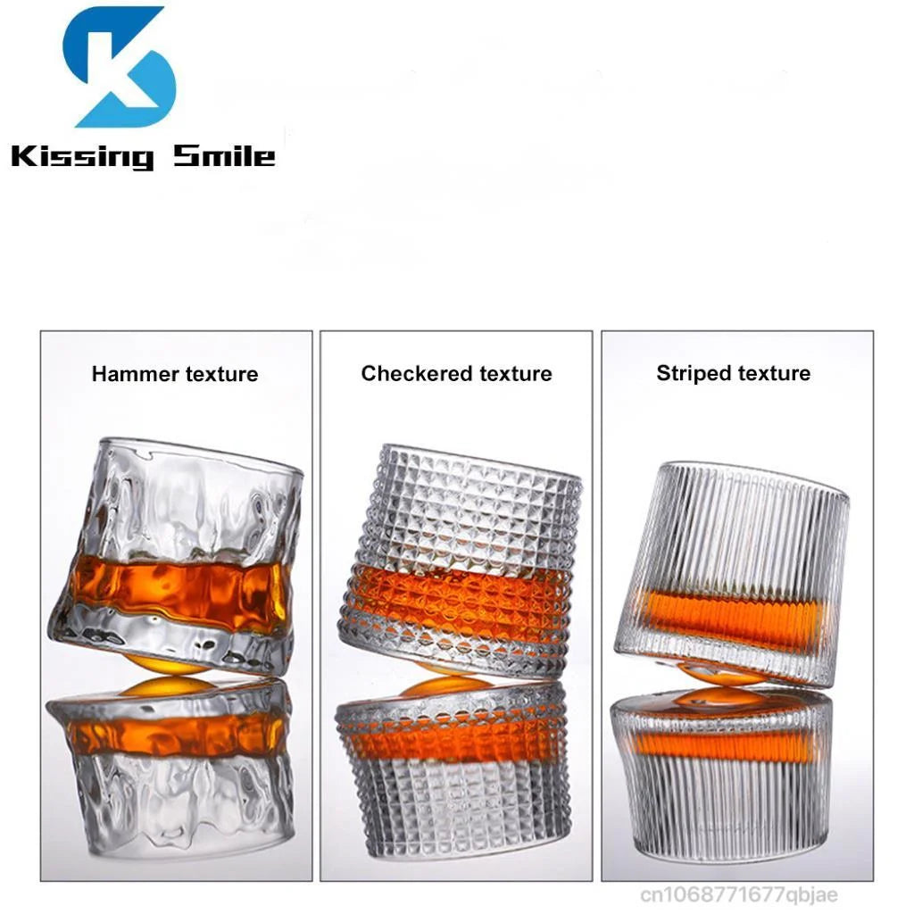 Creative Whiskey Glasses Durable Spinning Glassware Cocktails Wine Brandy Cup Water Juice Tea Mug Party Drinking Glass Tumbler