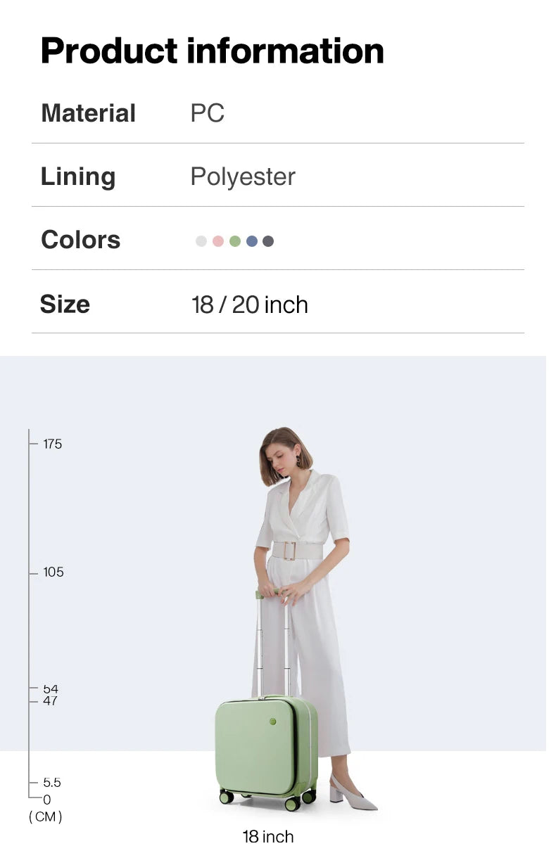 Mixi New Patent Design Carry On Suitcase Women 18 Inch Rolling Luggage Men Polycarbonate Aluminum Frame Elegant Noble