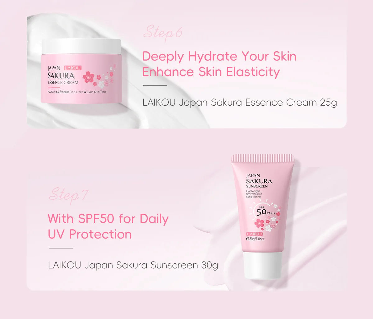 Korean Sakura Skincare Set Hydration Moisturize Cleanse Pores Sunscreen Protection Cosmetic Beauty