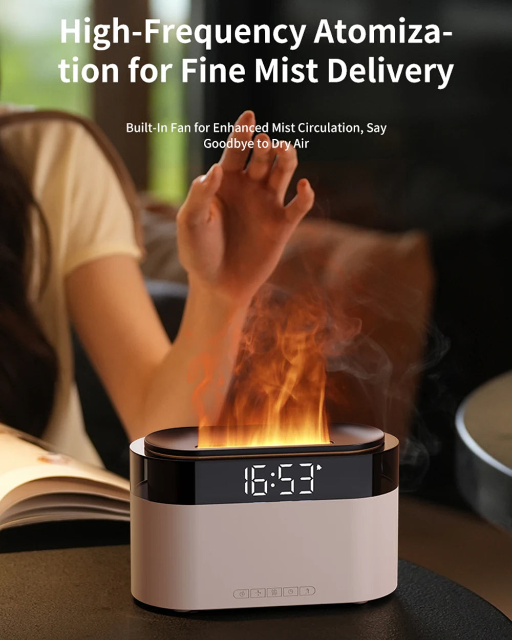 Aroma Air Humidifier Essential Oil Diffuser - Fire Flame Humidifier with Alarm Clock Remote Control