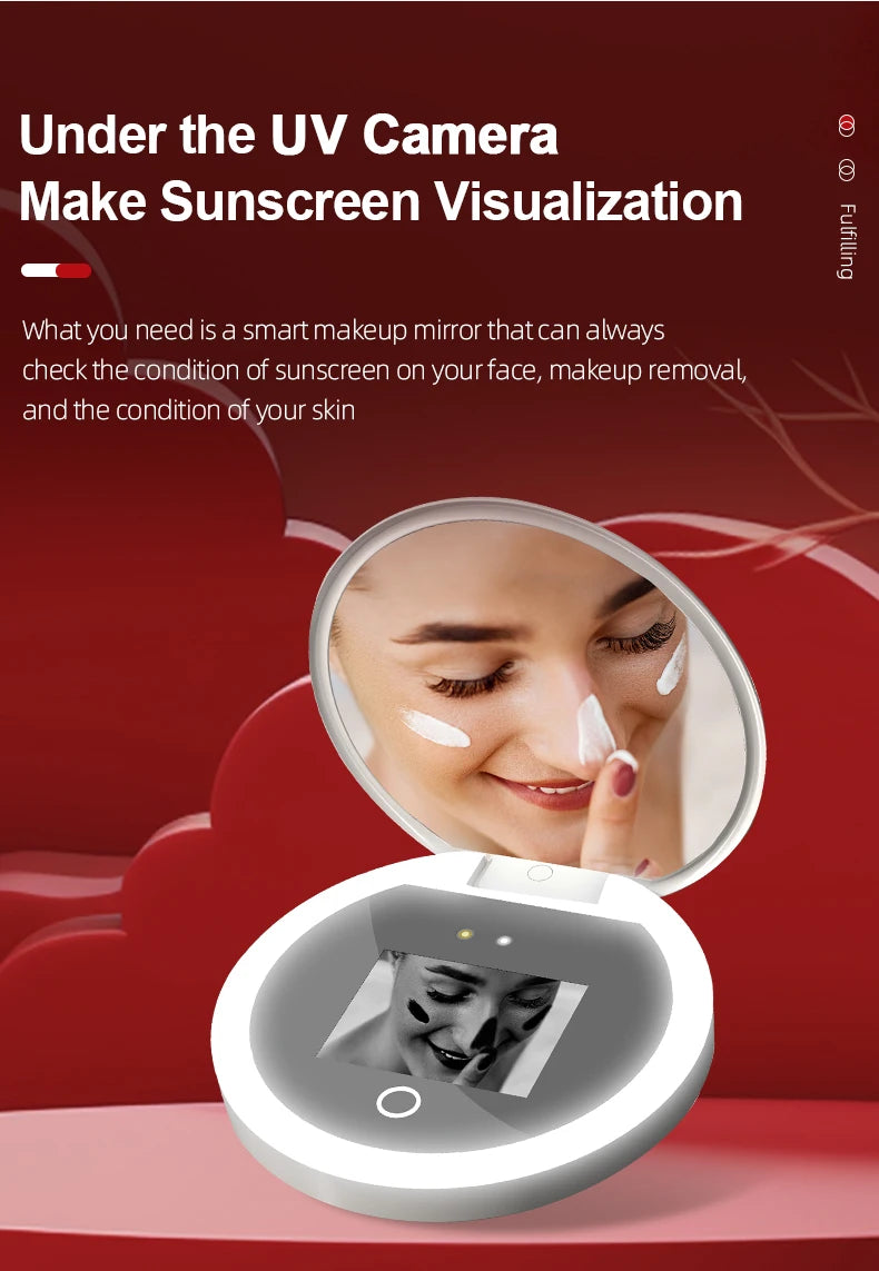 Smart Sunscreen Led Light Portable Makeup Mirror Uv Camera Visual Face Sunscreen Makeup Mirror
