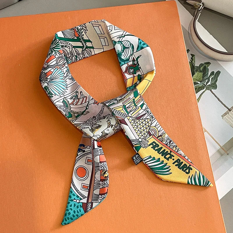 NEW 2026 Long Scarf for Women Narrow Ribbon Headband Female Neckerchief Handle Bag Band Bandana Hair Tie Accessories
