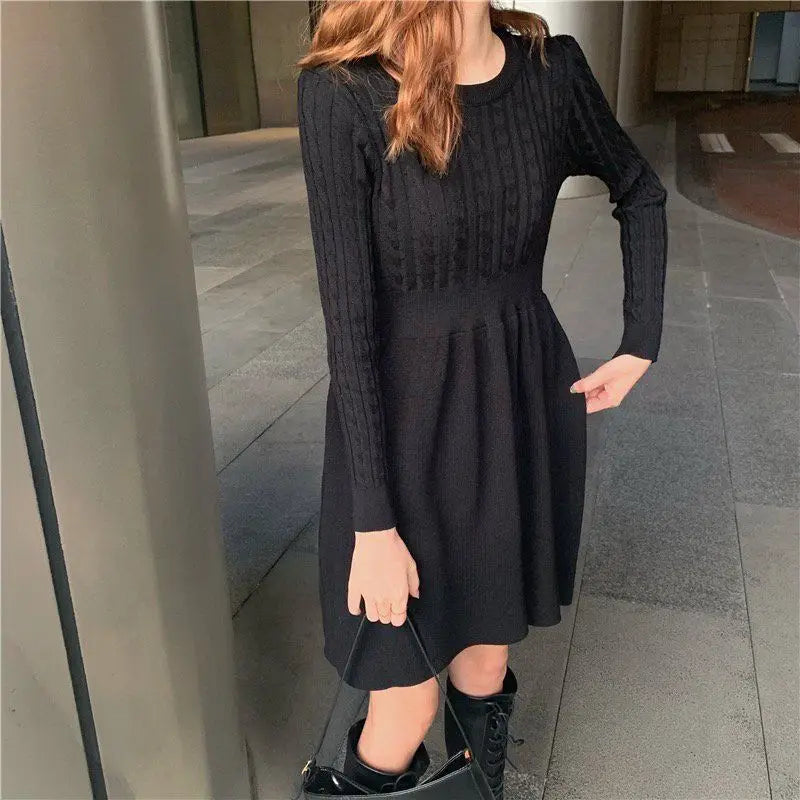 French Temperament Knitted Sweater Dress - High Waist Base Layer Dress for Autumn Winter