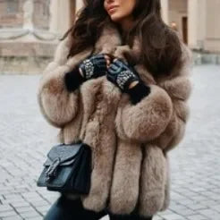 Luxe Faux Fur Jackets for Women Long Puff Sleeve Woman Coat Solid Short Warmth Outerwear Clause Ladies Elegant Streetwear