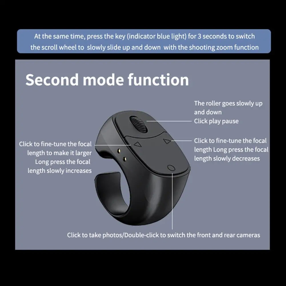 Bluetooth Ring Remote Control One Click Selfie Page Turning Roller Fingertip Controller for Phone Liking Scrolling Hands Free