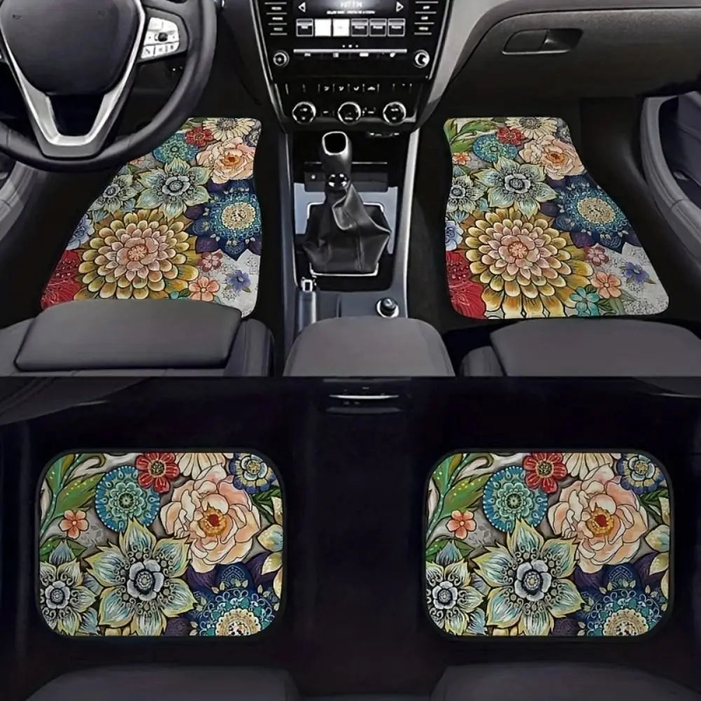 4Pcs Bohemian Car Floor Mats Rubber Back Heavy Duty Persian Carpet Dirty Resistant Car Decoration Car Floor Protector Rugs