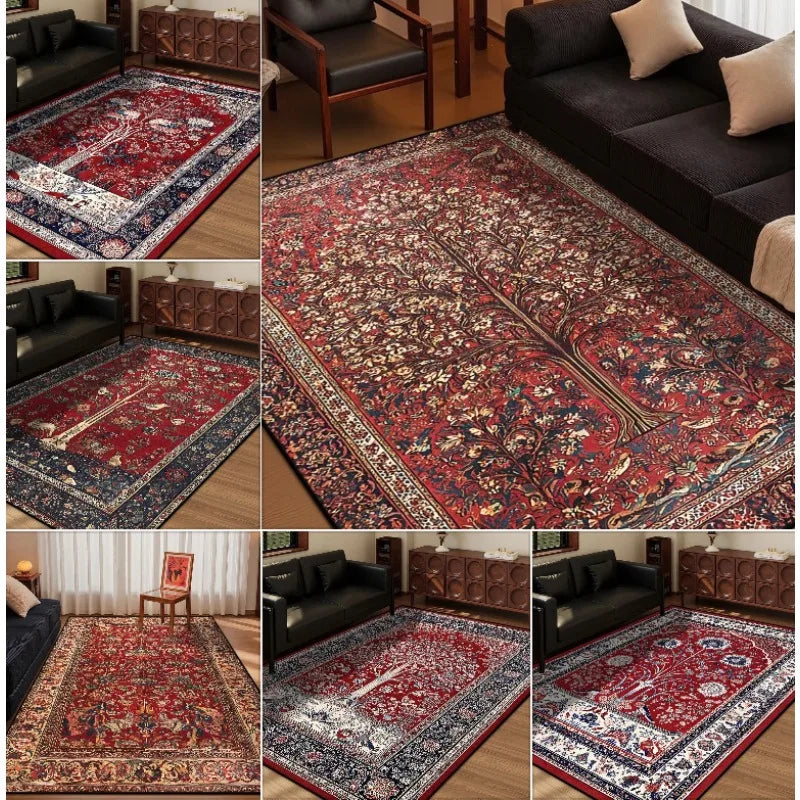 Persian Style Retro Home Living Room Rug Large Size Non-slip Entrance Door Mats Easy Cleaning Soft Bedroom Carpet Decoration