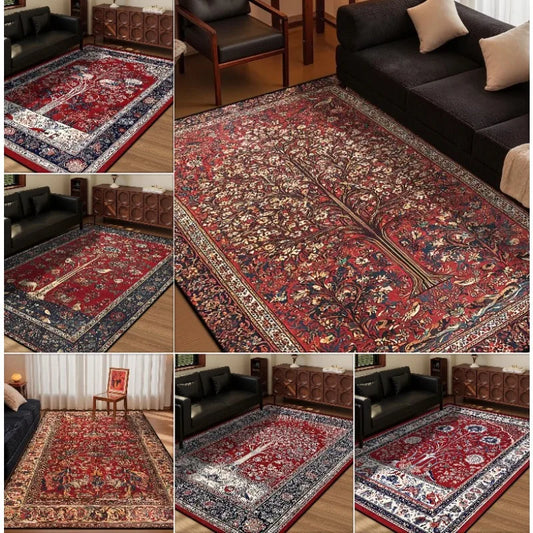 Persian Style Retro Home Living Room Rug Large Size Non-slip Entrance Door Mats Easy Cleaning Soft Bedroom Carpet Decoration