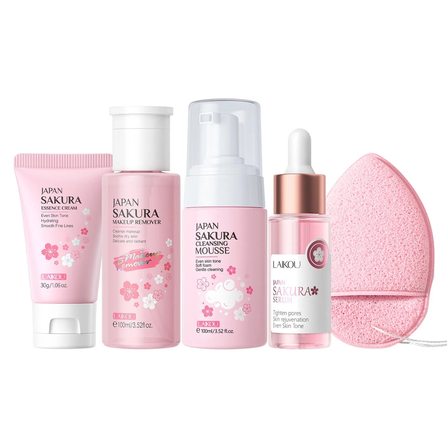 Korean Sakura Skincare Set Hydration Moisturize Cleanse Pores Sunscreen Protection Cosmetic Beauty