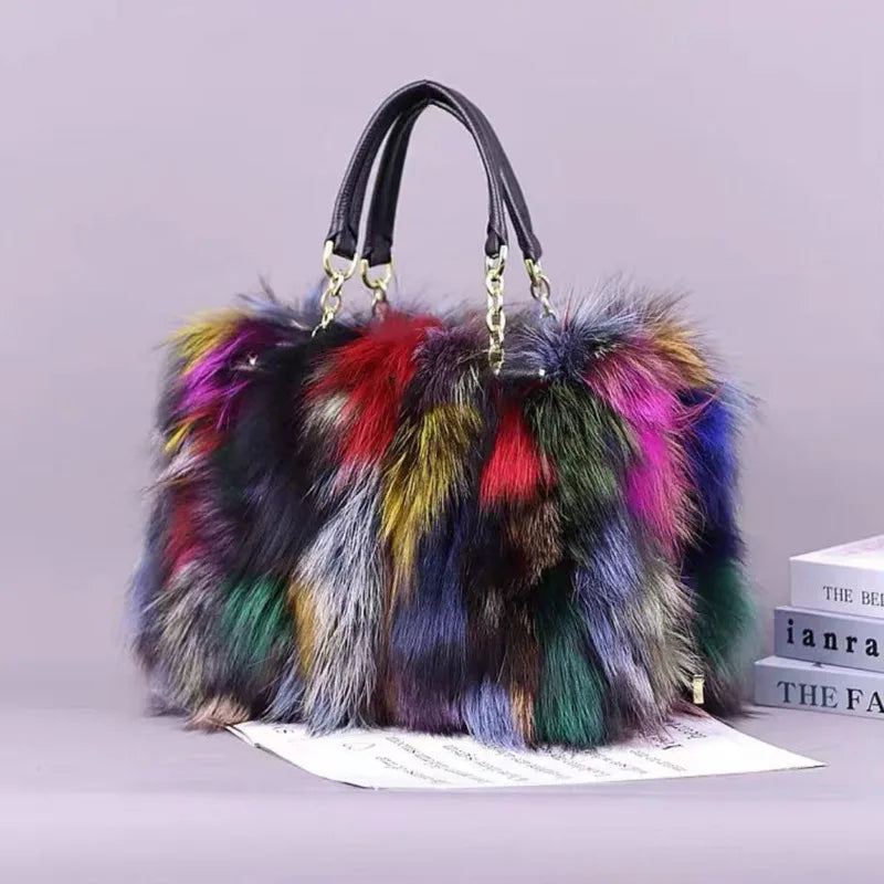 2026 Luxury Real Fox Fur Bag Winter Women Handbag Designer Luxury Bag Evening Party Bags Leather High Quality Shoulder Bag Natural Fur Bag