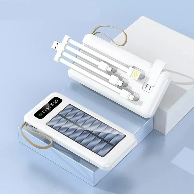 Solar Power Bank 20000mAh - Portable Fast Charging Outdoor Power Bank with Removable Cable
