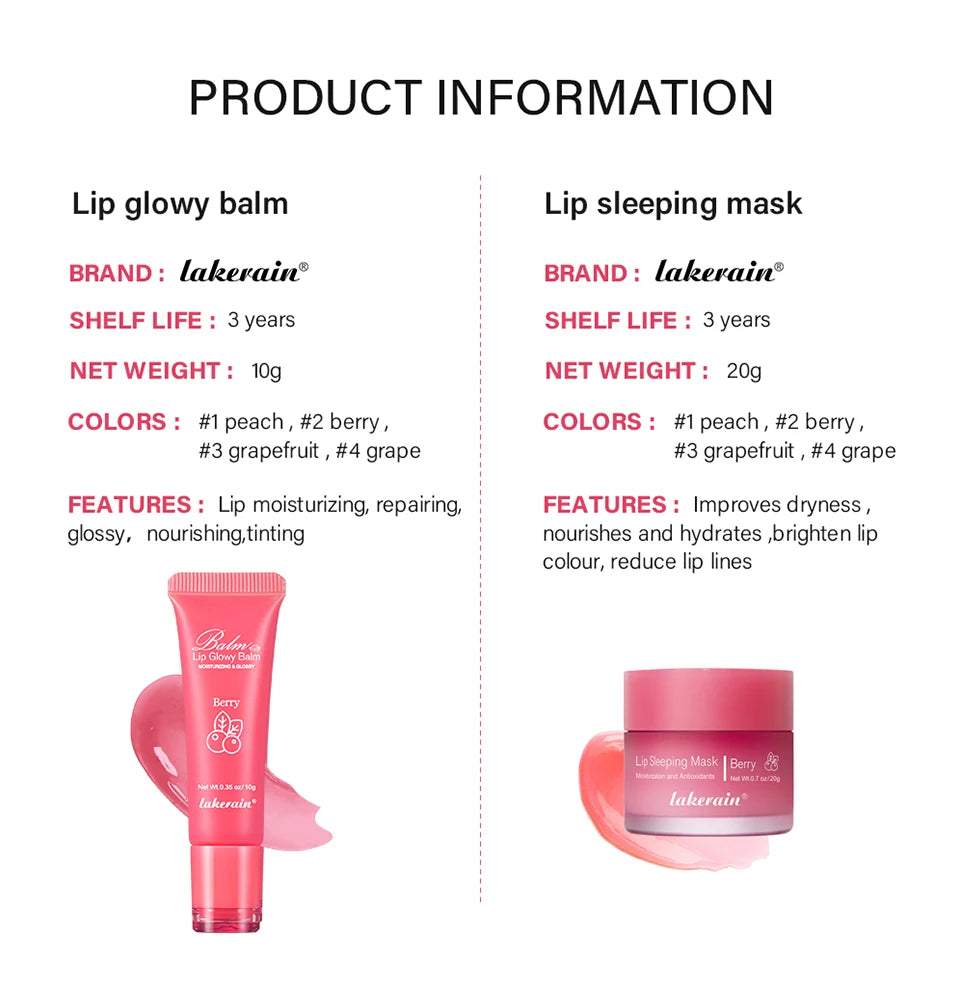 Lip Care Kit Moisturizing Lip Glowly Balm Sleeping Lip Mask Deep Hydrate Night Sleep Mask Reduce Lip Lines Remove Dead Skin