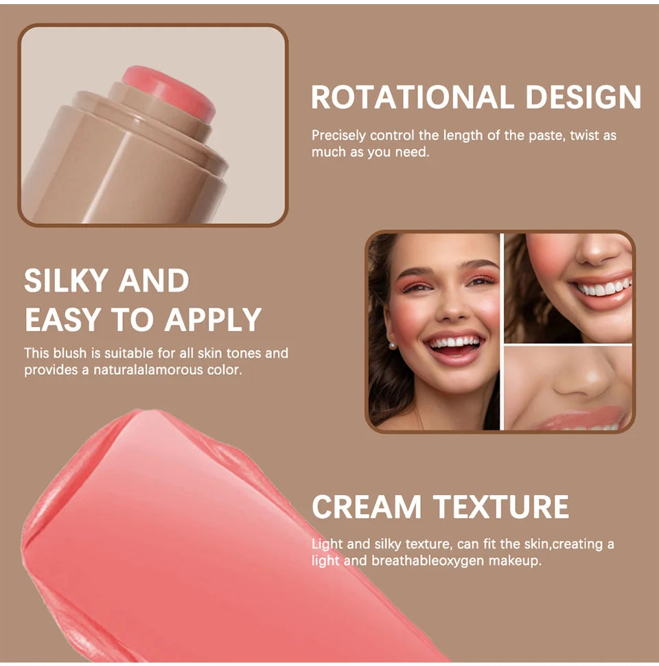 Pink Beauty Multi-use Blush Stick For Lips Cheek Long-lasting Hydrating Highlights Brighten Soft Natural Flush Cream Blush Stick