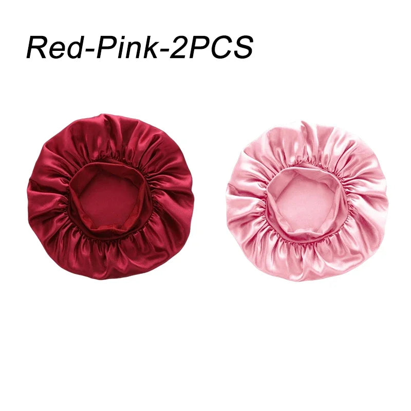 Women Satin Bonnet Wide Band Elastic Sleep Cap Hair Care Head Wrap Beauty Spa Bathing Hat Night Sleeping Cap for Curly Long Hair