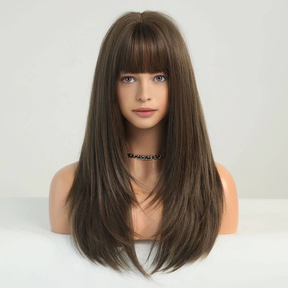 Blonde Long Straight Hair Wig Women Wig with Bangs Heat Resistant Synthetic Wig Halloween Cosplay Daily Natural Fake Hair