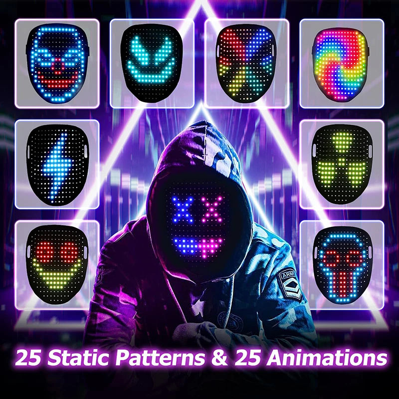 LED Gesture Sensing Mask - Light Up Face Transforming Halloween Costume Mask