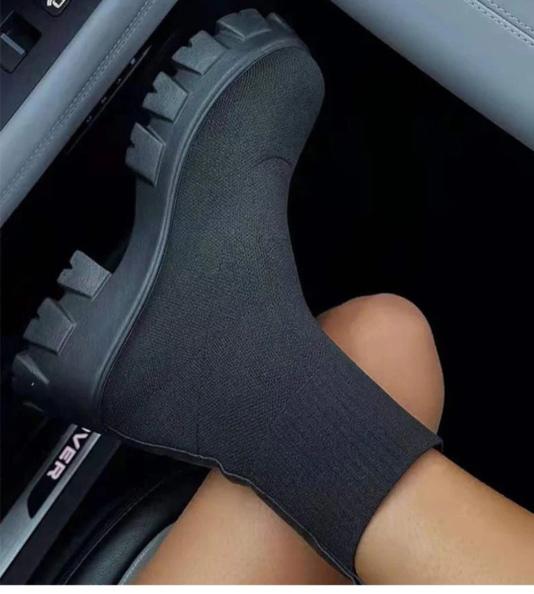CloudStep Luxe Platform Sock Shoes Boots – Chunky Knit Stretch Boots with Heels | Trendy Women’s Fashion Streetwear Shoes