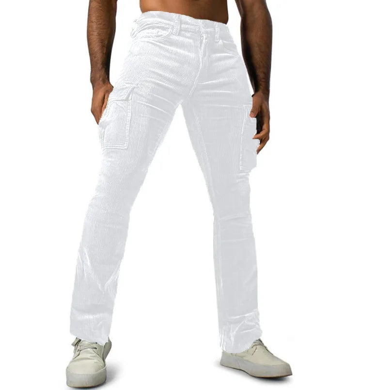 Men's Stretch Work Pants with Multiple Pockets Slim Fit Running Pants, Corduroy Casual Pants Breathable Street Style and Warm