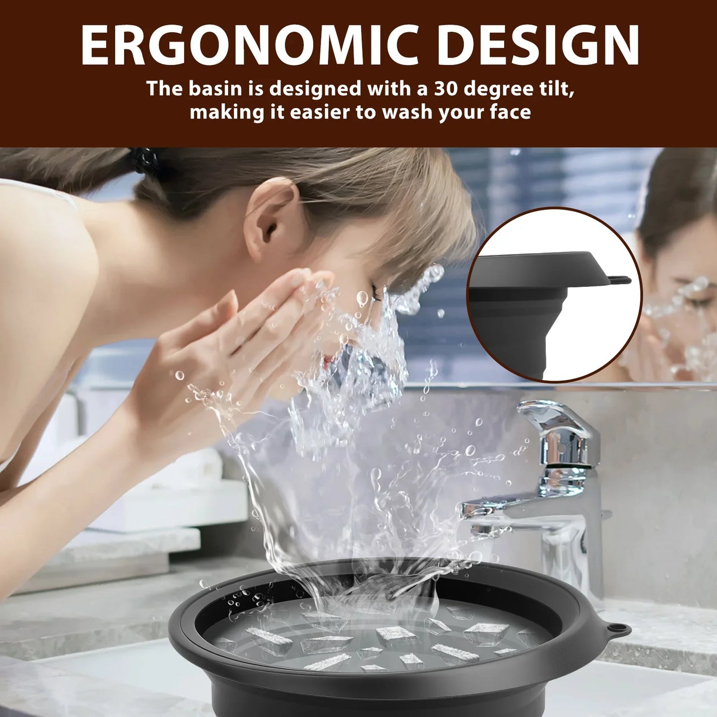 Foldable Face Ice Bath Bowl - Portable Silicone Facial Plunge Basin for Home Skincare
