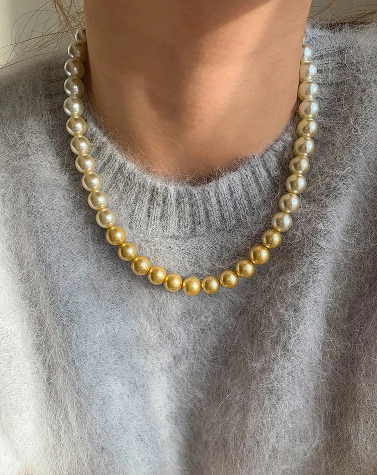 French elegant white gradient champagne pearl bead necklace for women's luxury accessories collarbone chain 2024 fashion jewelry