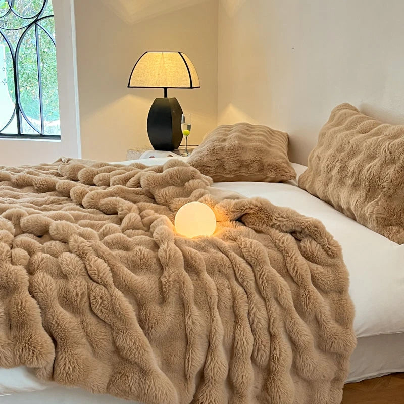 Luxury Faux Fur Rabbit Fur Thickened Blanket, Winter Soft Blanket Throw for Home Bed Sofa Cover 100X150cm 150X200cm 200X230cm