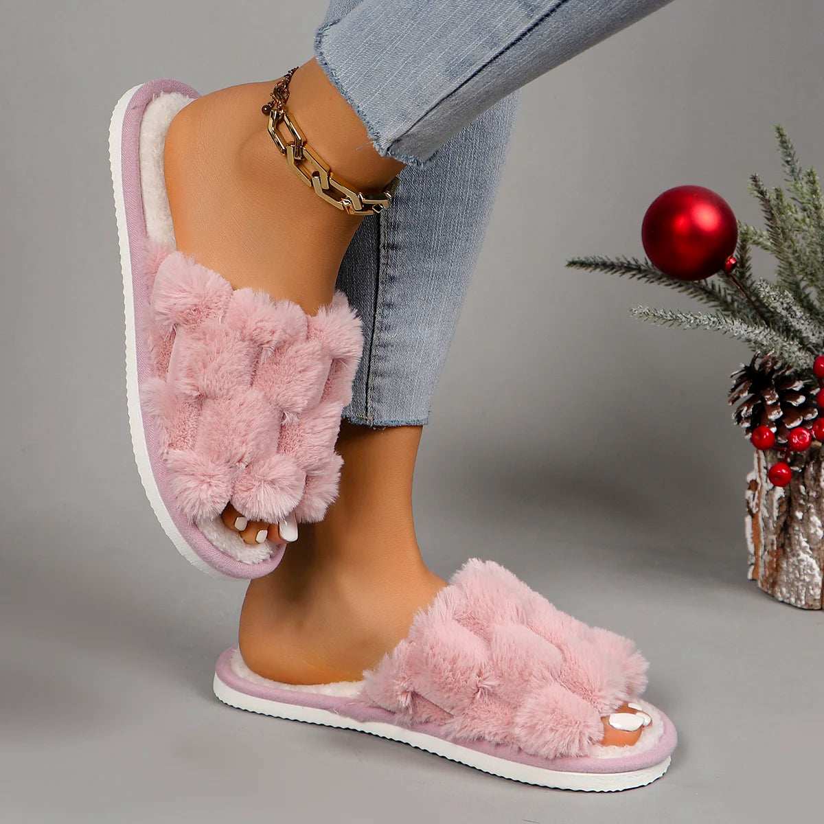 Open Turtle Plush Plush Slippers for Women Autumn and Winter Indoor Home Household Warm Slippers Comfortable and Breathable Slippers All Year Round Slippers Living Room Slippers Student Dormitory Slippers