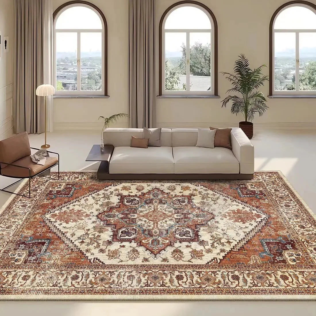 Persian Retro Rug For Living Room Sofa Area Non-Slip Washable Rug For Bedroom