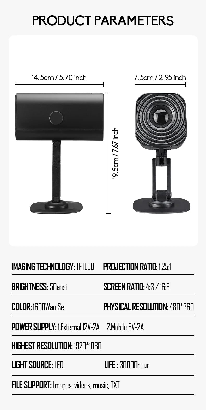 Mini Home Theater Projector - 180° Flexible 1080P USB Smartphone Screen Sharing