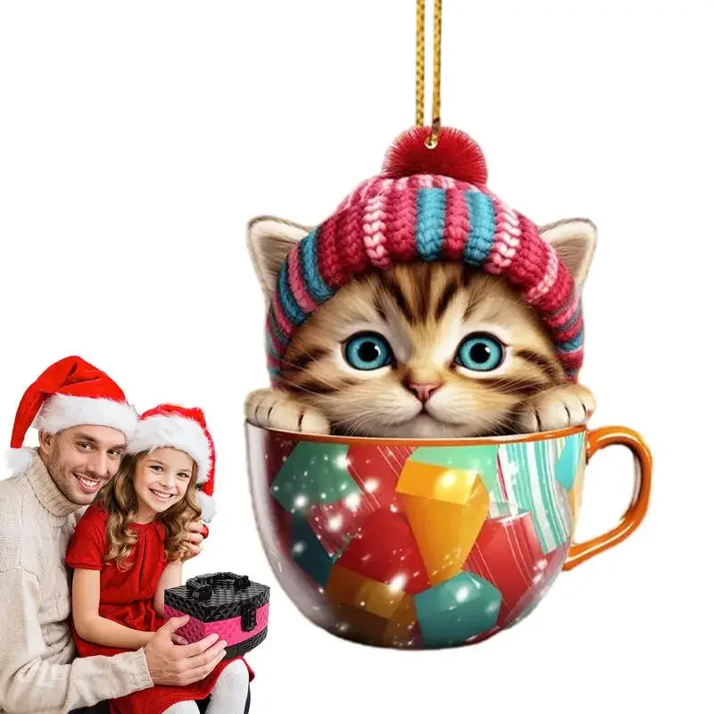 Christmas Tree Cat Pendant - Acrylic Fun Christmas Decorations Party Supplies
