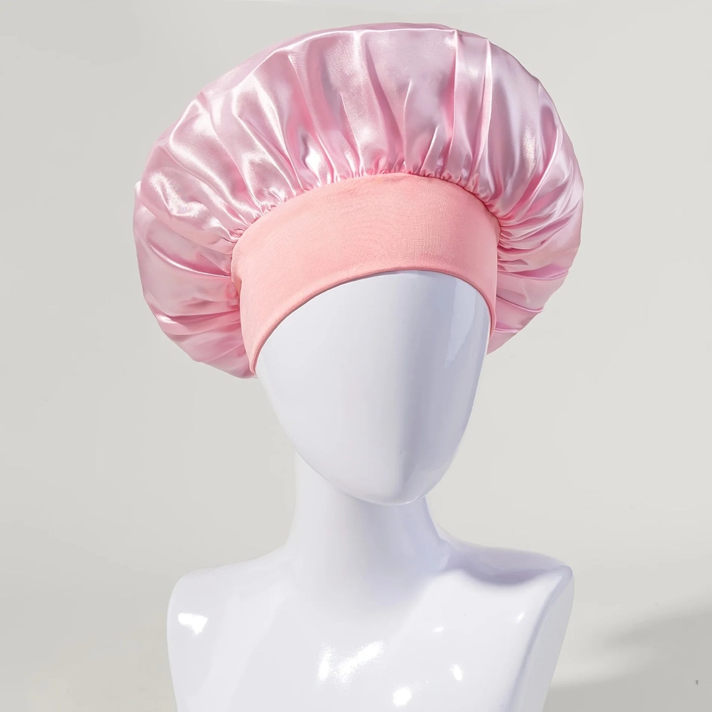 Women Satin Bonnet Wide Band Elastic Sleep Cap Hair Care Head Wrap Beauty Spa Bathing Hat Night Sleeping Cap for Curly Long Hair