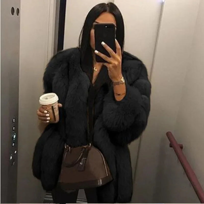 Luxe Faux Fur Jackets for Women Long Puff Sleeve Woman Coat Solid Short Warmth Outerwear Clause Ladies Elegant Streetwear