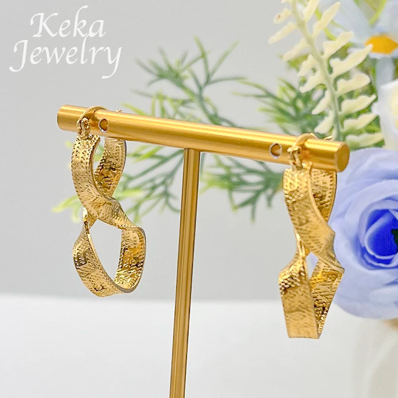 Dubai 24k Gold Color Earrings Great Wall Pattern Classic Earring Design Woman Accessories African Jewelry Set For Daily Wear