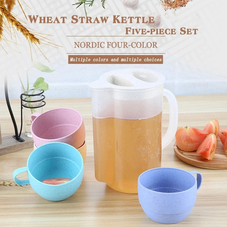 Reusable Eco Friendly Plastic Biodegradable Wheat Straw Cup Drinking Cup Set Drinking Kettle Portable Kettle Set Picnic Sharing