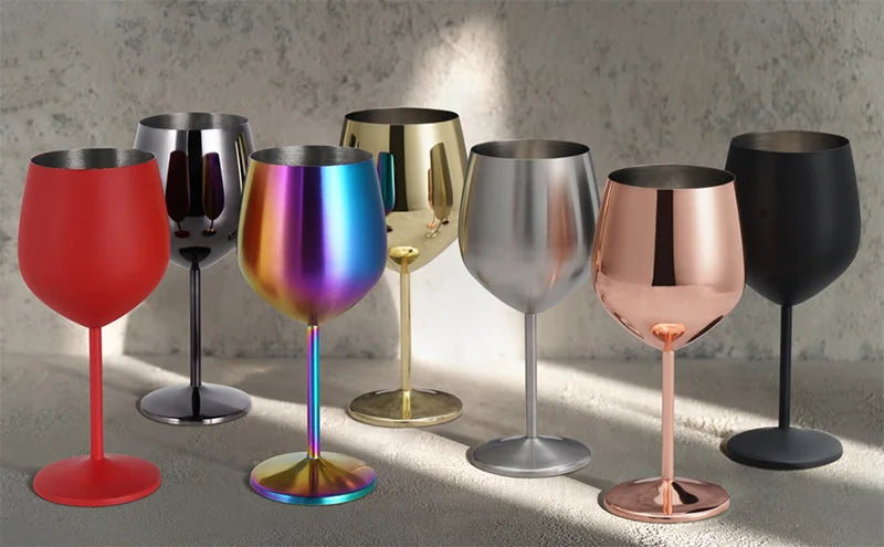 500ML Stainless Steel Red Wine Cocktail Glass Unbreakable Metal Tall Champagne Glass KTV Bar Goblet European style wine glass