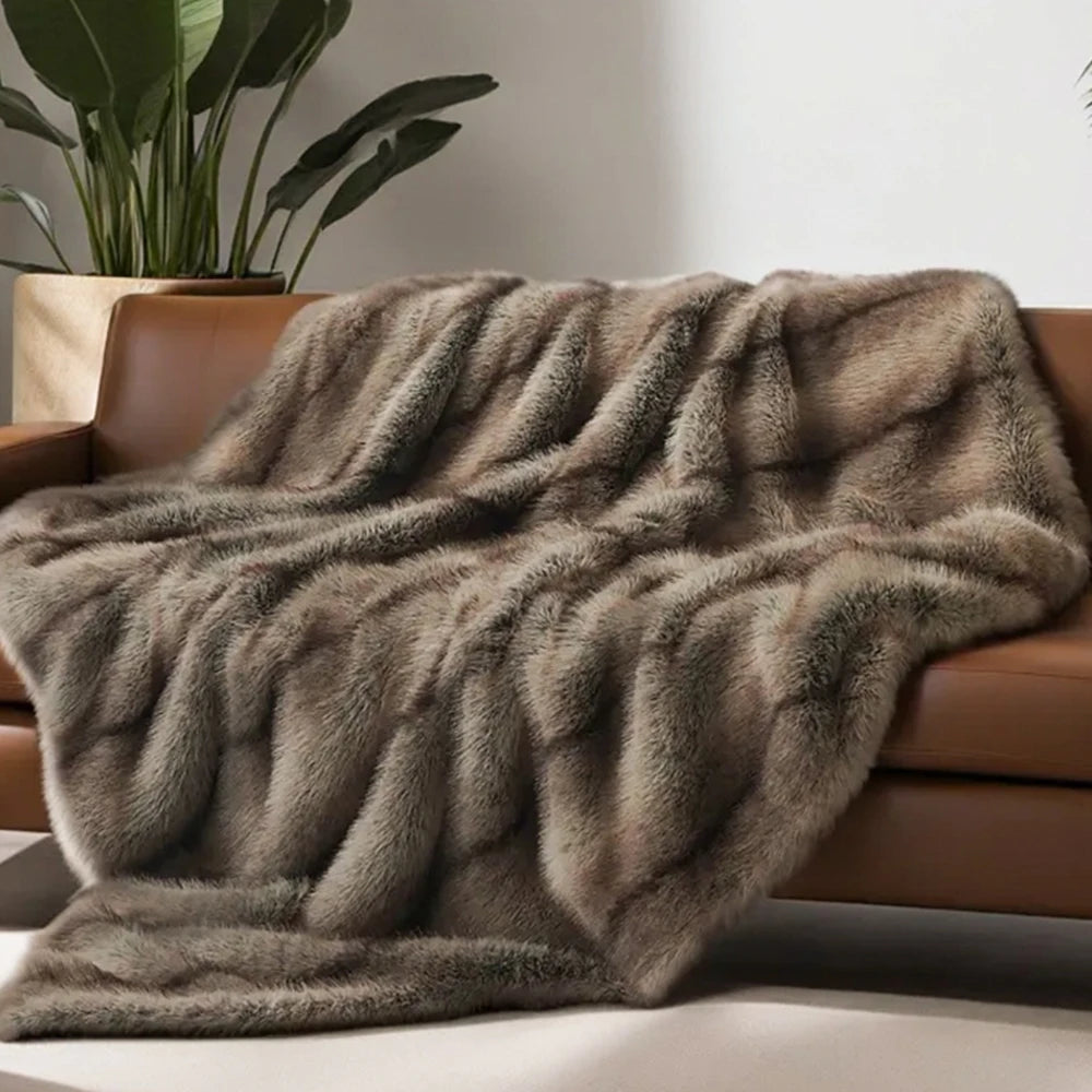 Luxury Faux Fur Blanket High-end Bed  Fox Fur Blankets For Beds Plaid on The Sofa Cover Decoration Home Blankets And Throws