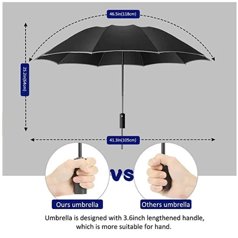 Men Women Umbrella Fully Automatic Reverse Folding Umbrella with Windproof Reflective Stripe UV Umbrellas