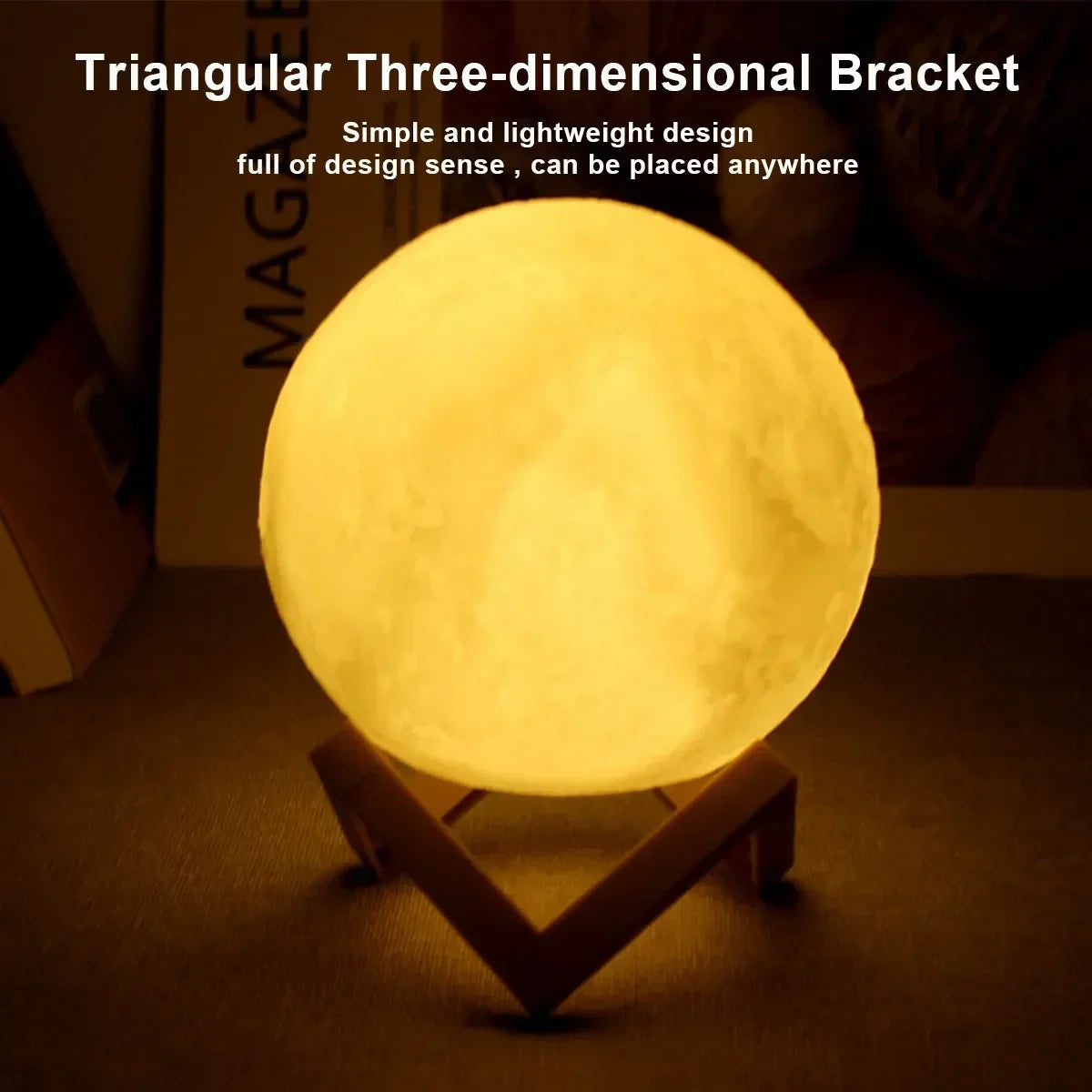 LED Moon Night Light 8cm - Battery Powered Starry Lamp with Stand for Bedroom Decor