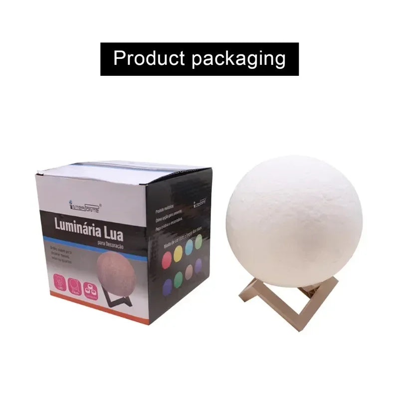 LED Moon Night Light 8cm - Battery Powered Starry Lamp with Stand for Bedroom Decor